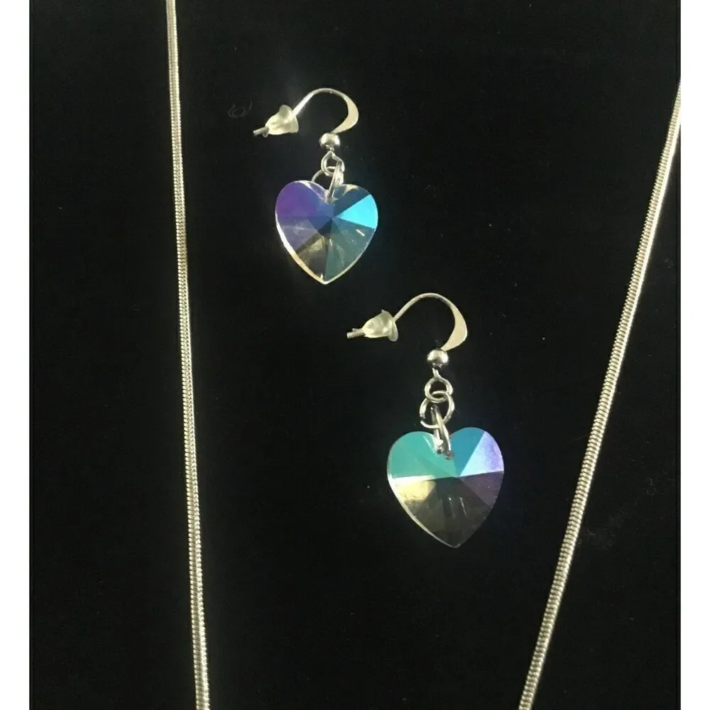 Gorgeous New Prism Swarovski Crystal Heart Necklace & Earring Set - Picture 3 of 4